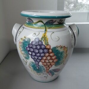 VTG Arte Umbra‎ Urn Vase Italian Grapes LARGE Handles Pottery Countryside Retro